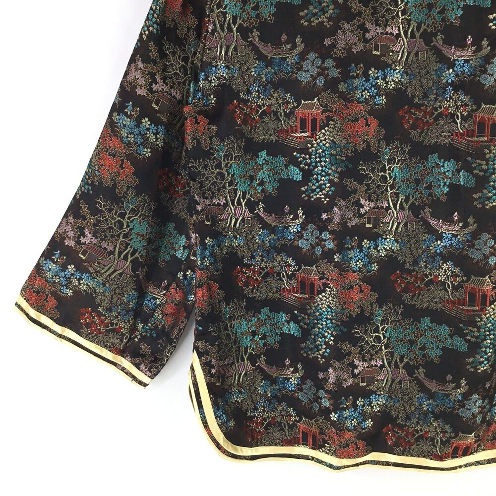 Vintage Solz Squirrel Satin Asian Jacket Womens sz L Black Multi 3/4 Sleeve NEW - Picture 7 of 11